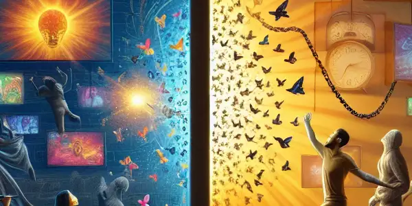 A contrasting scene of seductive digital allure versus a bright space of recovery and community support.